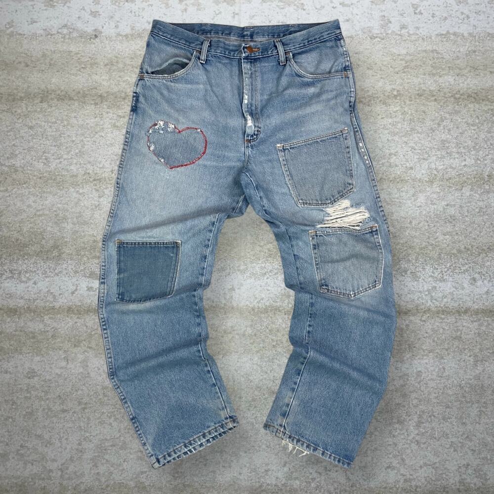 Vintage 90s Rustler Skater Jeans 34x32 Relaxed Straight Leg Fit Light Wash Denim